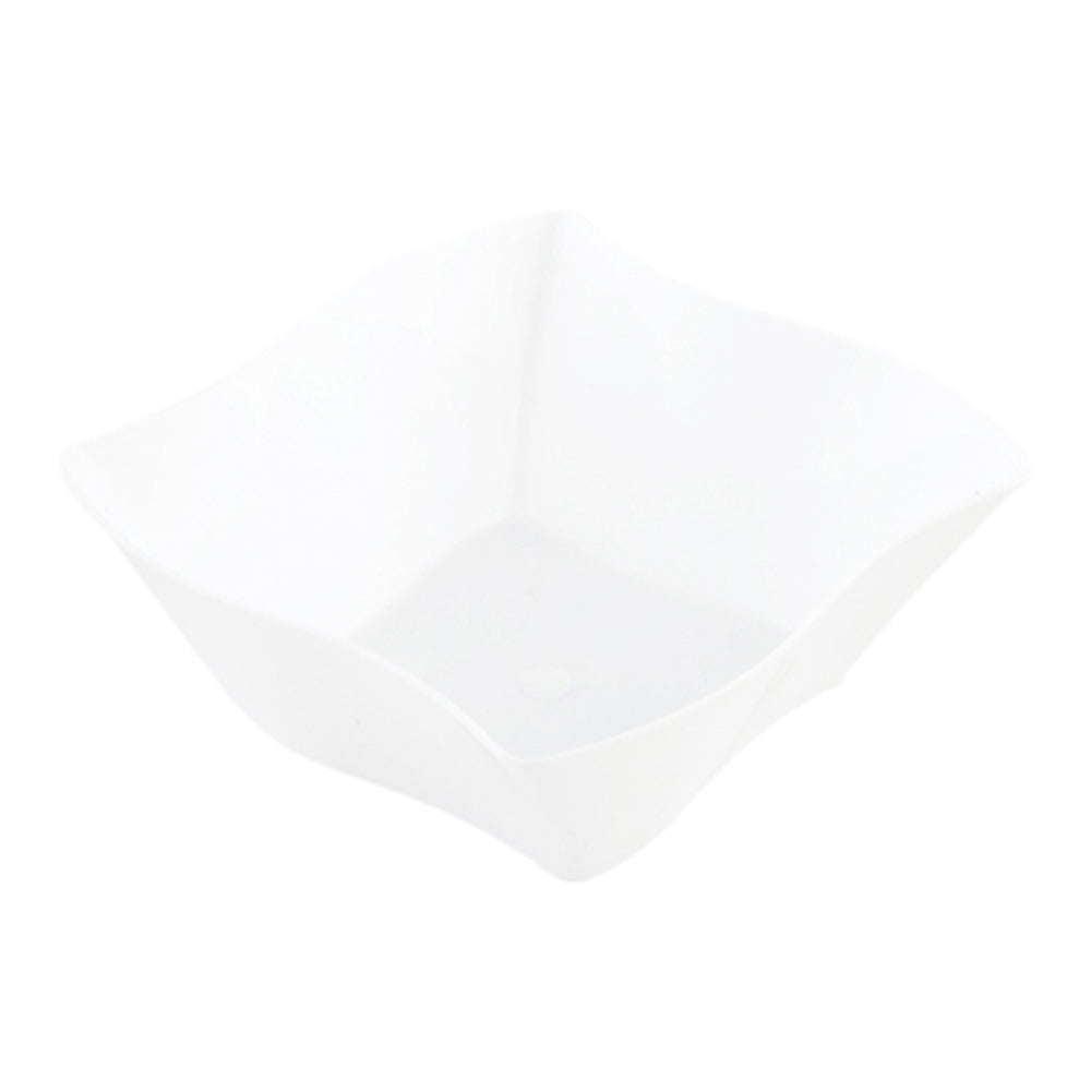Mini Serve 100 6 oz Square White Plastic Aqua Bowls and 100 Silver Plastic 4" Mini Forks