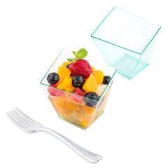 Mini Serve 100 6 oz Square Seagreen Plastic Large Girata Dish and 100 Silver Plastic 4