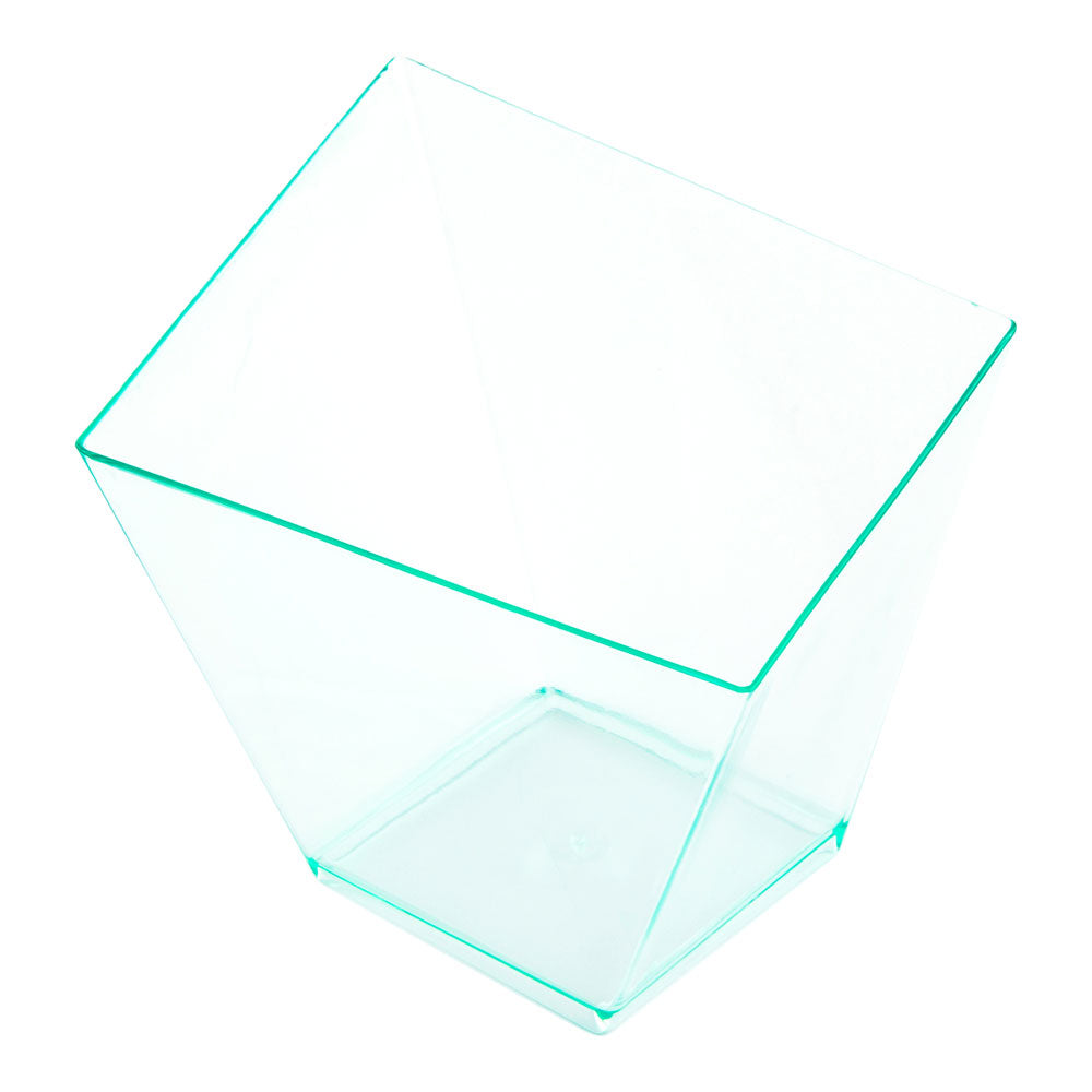 Mini Serve 100 6 oz Square Seagreen Plastic Large Girata Dish and 100 Silver Plastic 4" Mini Forks