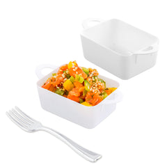 Mini Serve 100 3 oz Rectangle White Plastic Cocottes and 100 Silver Plastic 4