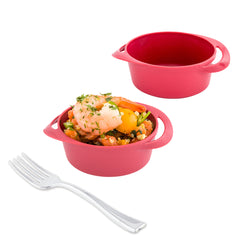 Mini Serve 100 3 oz Round Red Plastic Mini Infinity Pots and 100 Silver Plastic 4