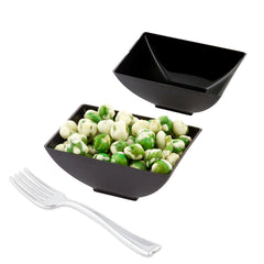 Mini Serve 100 3 oz Rectangle Black Plastic Small Architetto Bowls and 100 Silver Plastic 4