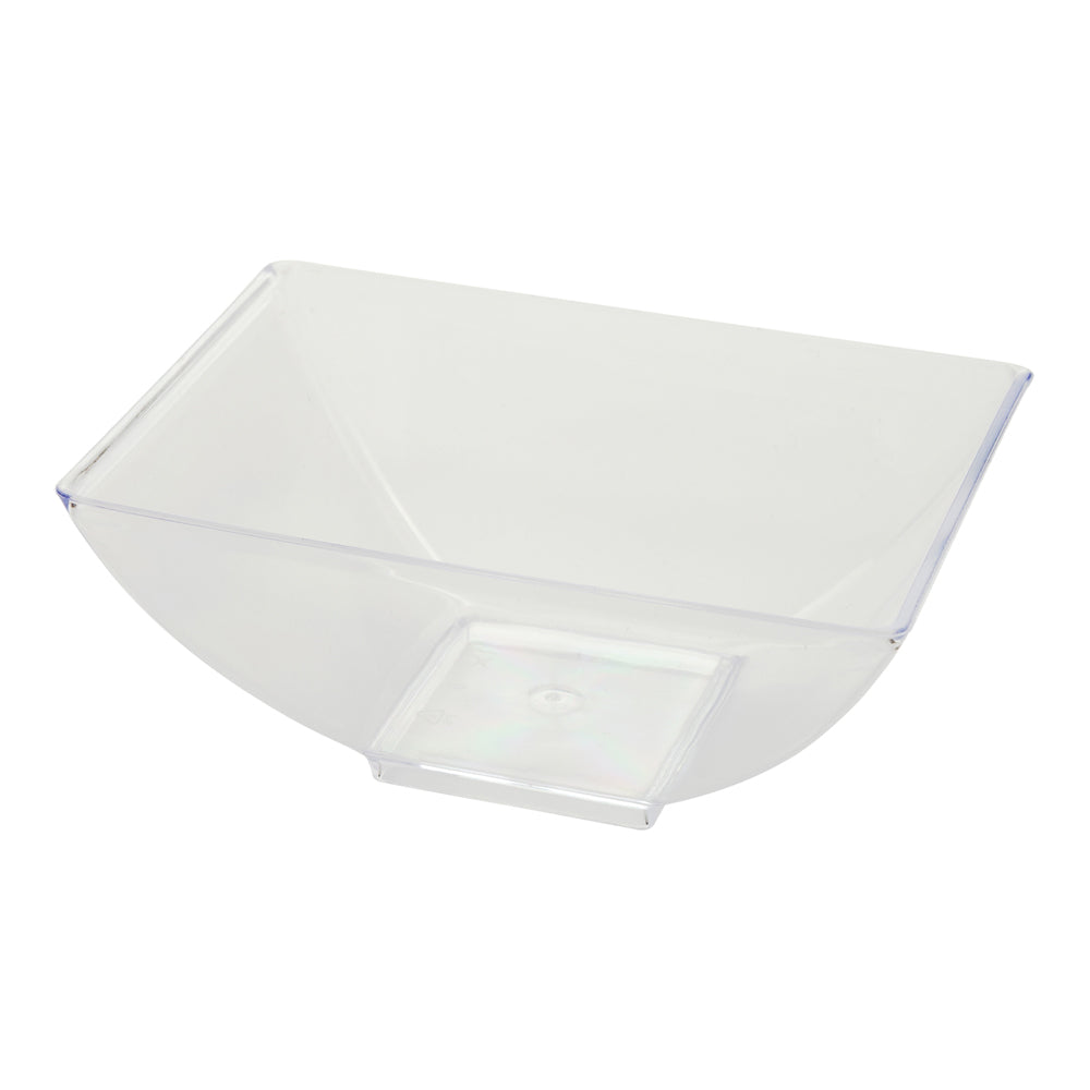 Mini Serve 100 3 oz Rectangle Clear Plastic Small Architetto Bowls and 100 Silver Plastic 4" Mini Forks