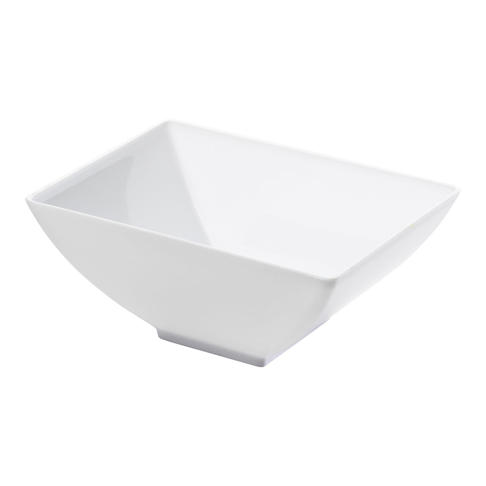 Mini Serve 100 3 oz Rectangle White Plastic Small Architetto Bowls and 100 Silver Plastic 4" Mini Forks