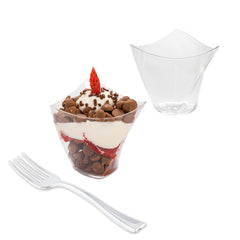 Mini Serve 100 4 oz Clear Plastic Mini Crescendo Cups and 100 Silver Plastic 4
