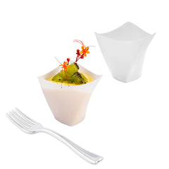 Mini Serve 100 4 oz White Plastic Mini Crescendo Cups and 100 Silver Plastic 4