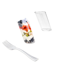 Mini Serve 100 3 oz Round Clear Plastic Mini Slope Cups and 100 Silver Plastic 4