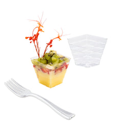 Mini Serve 100 2 oz Square Clear Plastic Mini Apogee Kova Cups and 100 Silver Plastic 4