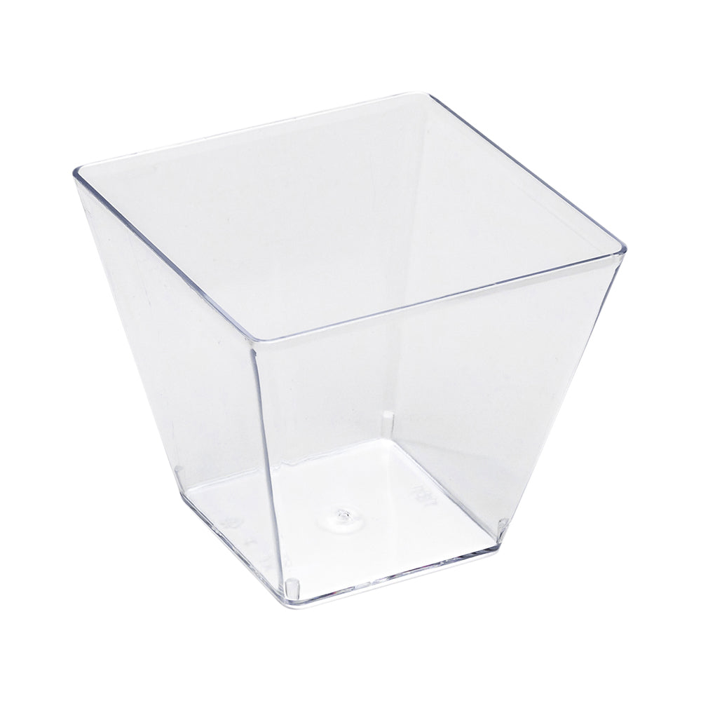 Mini Serve 100 4 oz Square Clear Plastic Small Kova Cups and 100 Silver Plastic 4" Mini Forks
