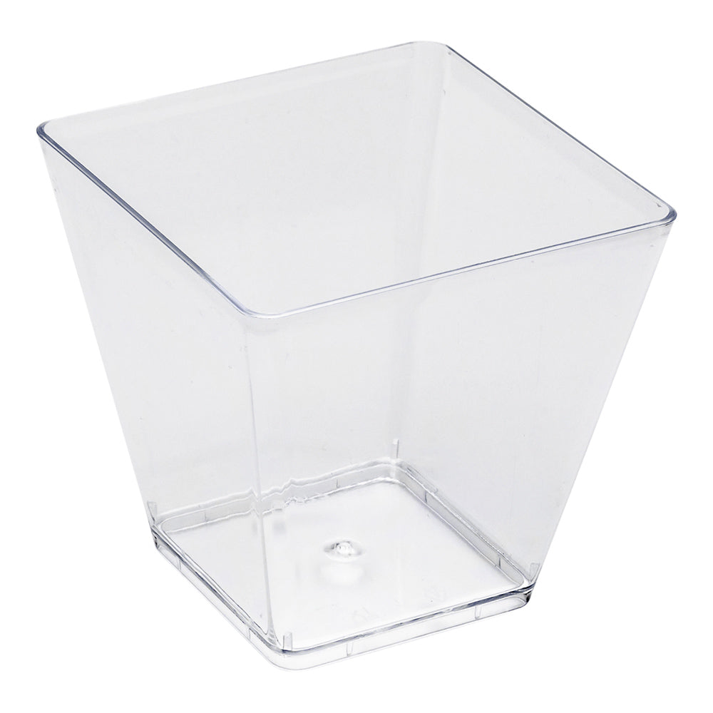 Mini Serve 100 5 oz Square Clear Plastic Medium Kova Cups and 100 Silver Plastic 4" Mini Forks