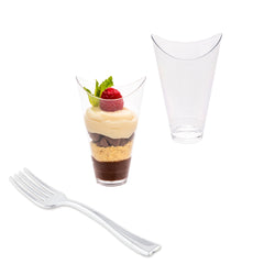 Mini Serve 100 3 oz Clear Plastic Mini Mezzaluna Cups and 100 Silver Plastic 4