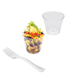 Mini Serve 100 4 oz Round Clear Plastic Arco Dessert Cups and 100 Silver Plastic 4
