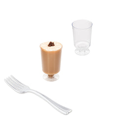 Mini Serve 100 1 oz Round Clear Plastic Lufthansa Drinking Cups and 100 Silver Plastic 4