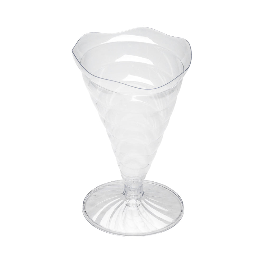 Mini Serve 100 3 oz Clear Plastic Nautilus Appetizer Cones and 100 Silver Plastic 4" Mini Forks