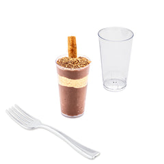 Mini Serve 100 3 oz Round Clear Plastic Cannello Dessert Glass and 100 Silver Plastic 4