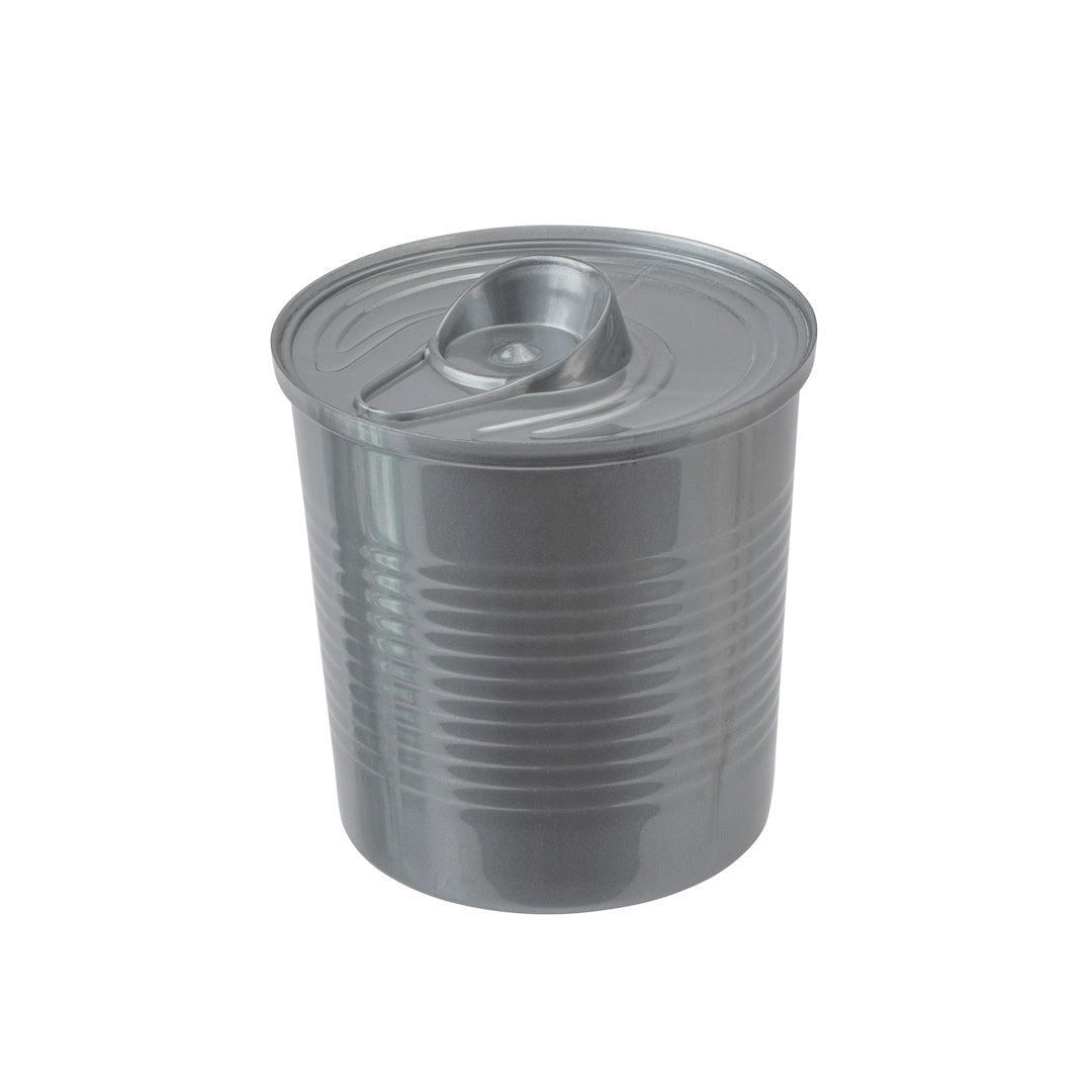 Mini Serve 100 4 oz Round Silver Plastic Tin Cans and 100 Silver Plastic 4" Mini Forks