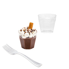 Mini Serve 100 5 oz Round Clear Plastic Mini Pilsner Cups and 100 Silver Plastic 4