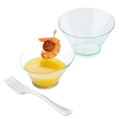 Mini Serve 100 5 oz Round Seagreen Plastic Small Incline Bowls and 100 Silver Plastic 4