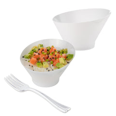 Mini Serve 100 5 oz Round White Plastic Small Incline Bowls and 100 Silver Plastic 4