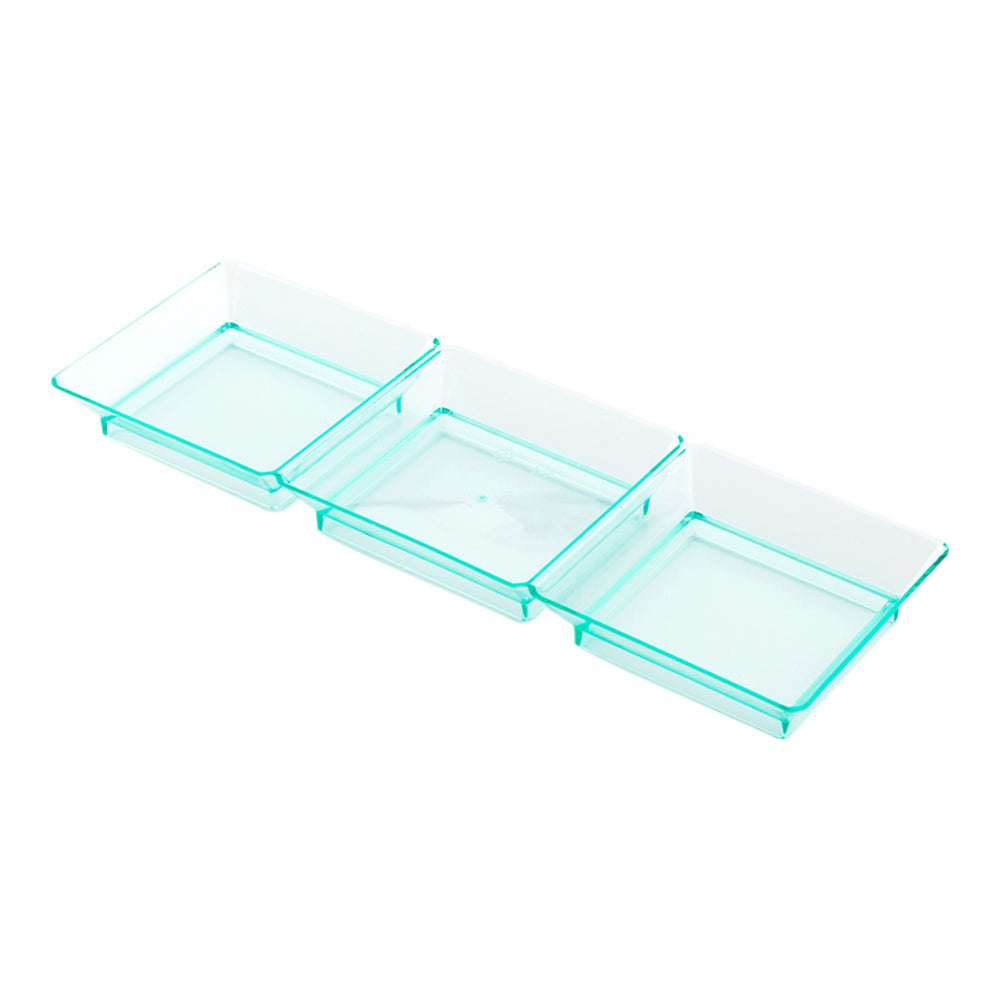 Mini Serve 100 Rectangle Seagreen 7.5" Plastic Terzetto Mini Plates and 100 Silver Plastic 4" Mini Spoons