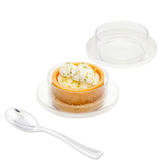 Mini Serve 100 3 oz Round Clear Plastic Gastronomique Petri Dish and 100 Silver Plastic 4
