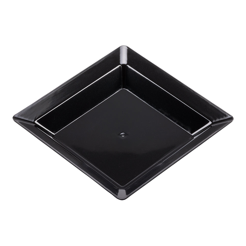 Mini Serve 100 Square Black 4.25" Plastic Plates and 100 Silver Plastic 4" Mini Spoons