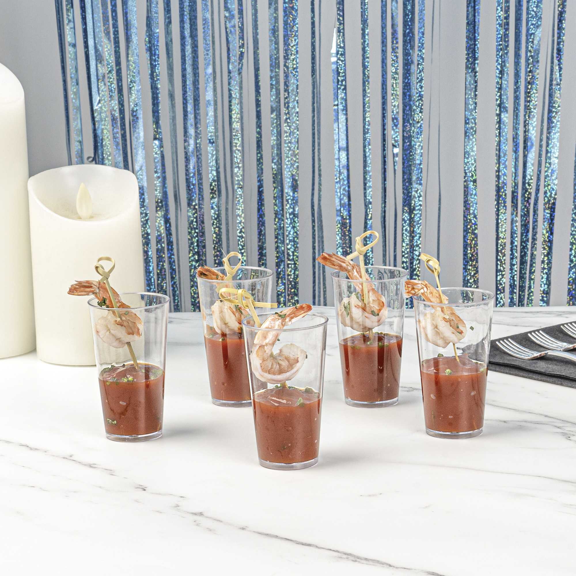 Mini Serve 100 3 oz Round Clear Plastic Mini Parfait Glass and 100 Silver Plastic 4" Mini Spoons