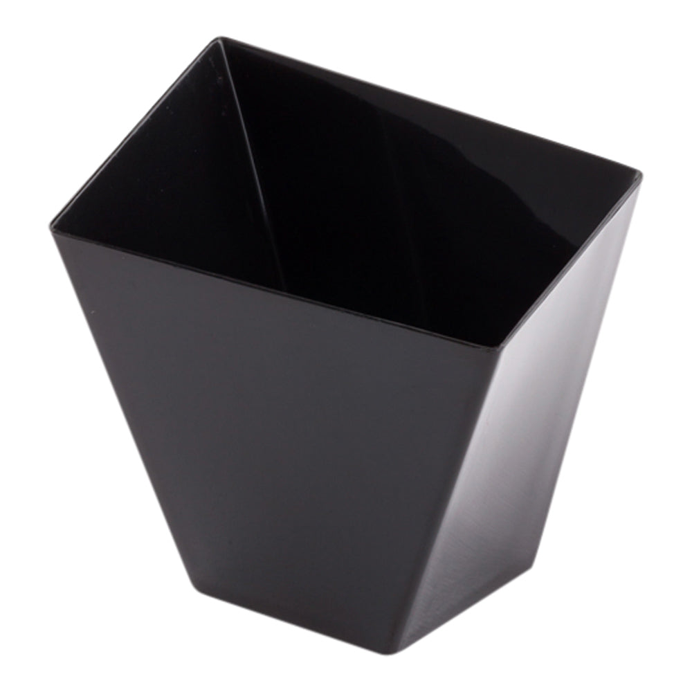 Mini Serve 100 2 oz Square Black Plastic Girata Dessert Dish and 100 Silver Plastic 4" Mini Spoons