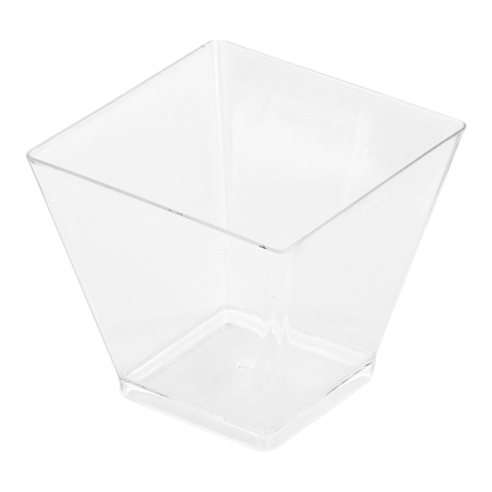 Mini Serve Bundle: 300 2 oz Square Clear Plastic Mini Kova Cups with 300 Silver Plastic 4" Mini Spoons
