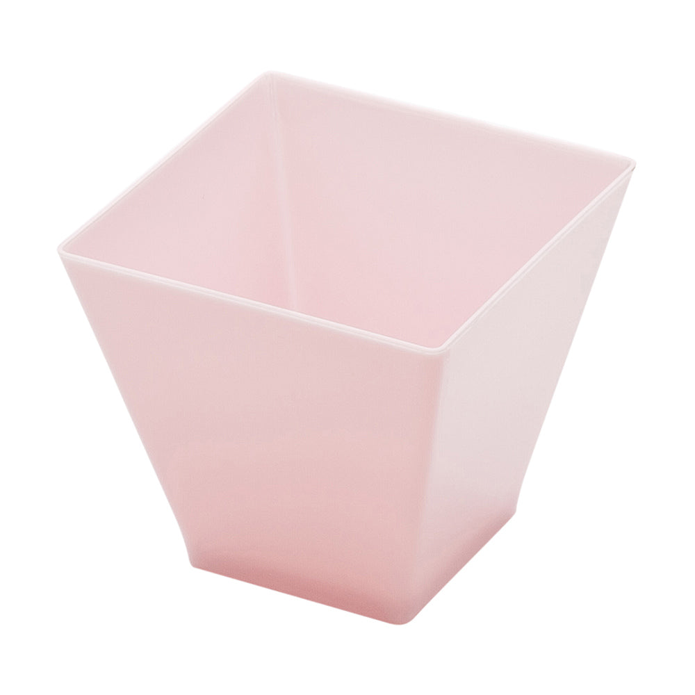 Mini Serve Bundle: 100 2 oz Square Powder Pink Plastic Mini Kova Cups with 100 Silver Plastic 4" Mini Spoons