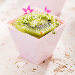 Mini Serve Bundle: 100 2 oz Square Powder Pink Plastic Mini Kova Cups with 100 Silver Plastic 4