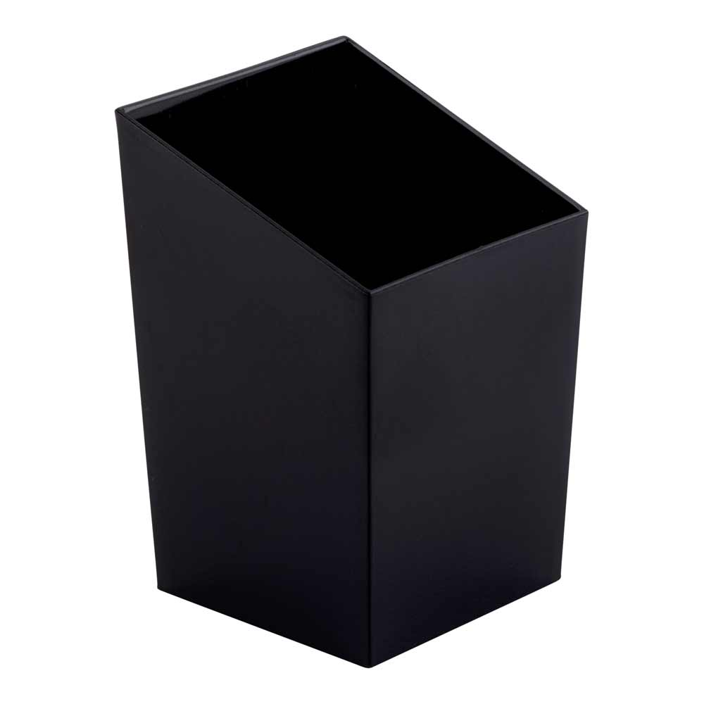 Mini Serve Bundle: 100 3 oz Square Black Plastic Incline Cups with 100 Silver Plastic 4" Mini Spoons