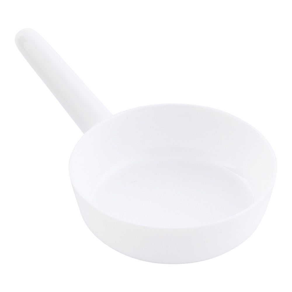 Mini Serve 100 1 oz Round White Plastic Mini Sauce Pans and 100 Silver Plastic 4" Mini Spoons