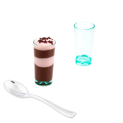 Mini Serve 100 2 oz Round Seagreen Plastic Cannello Shot Glass and 100 Silver Plastic 4