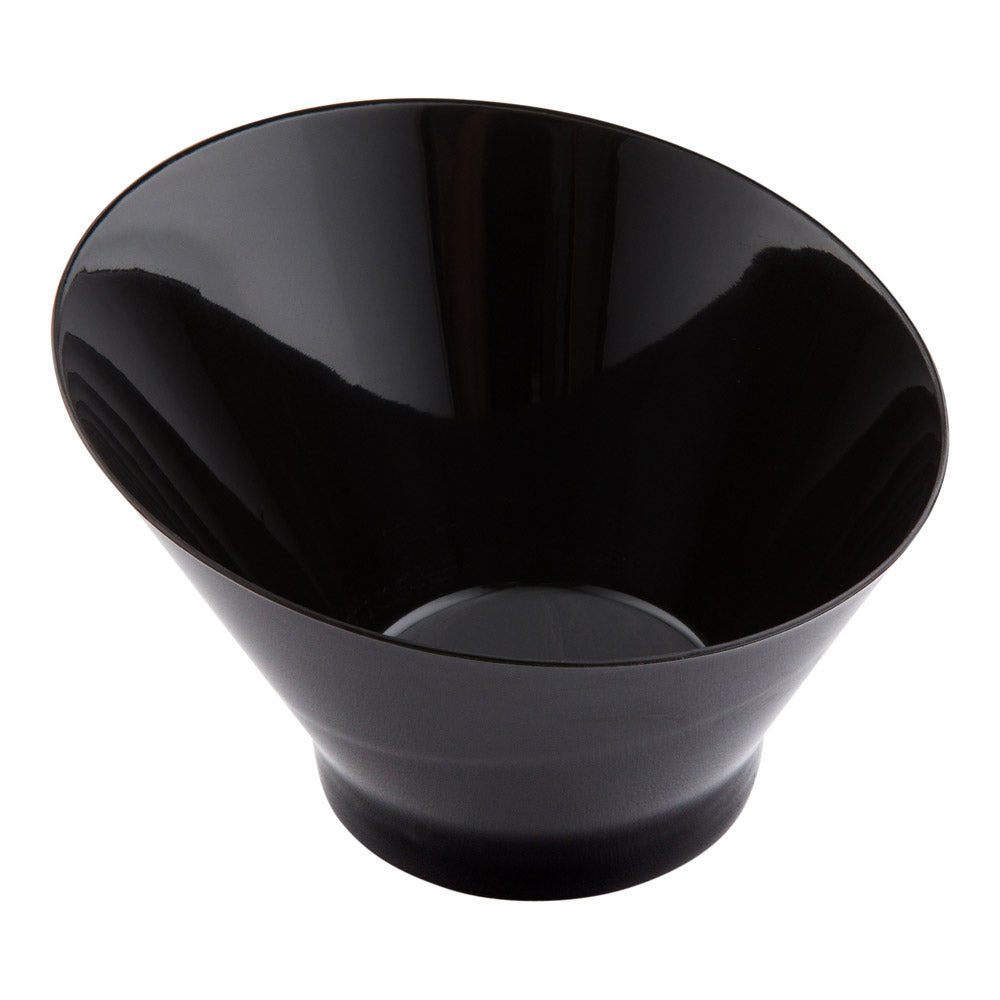 Mini Serve 100 7 oz Round Black Plastic Incline Bowls and 100 Silver Plastic 4" Mini Spoons