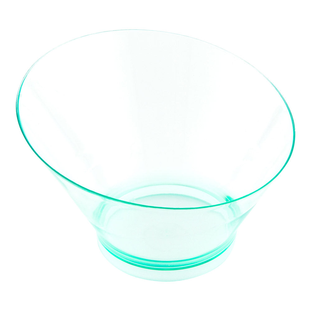 Mini Serve 100 7 oz Round Seagreen Plastic Incline Bowls and 100 Silver Plastic 4" Mini Spoons