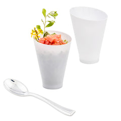 Mini Serve 100 7 oz Round White Plastic Incline Glass and 100 Silver Plastic 4