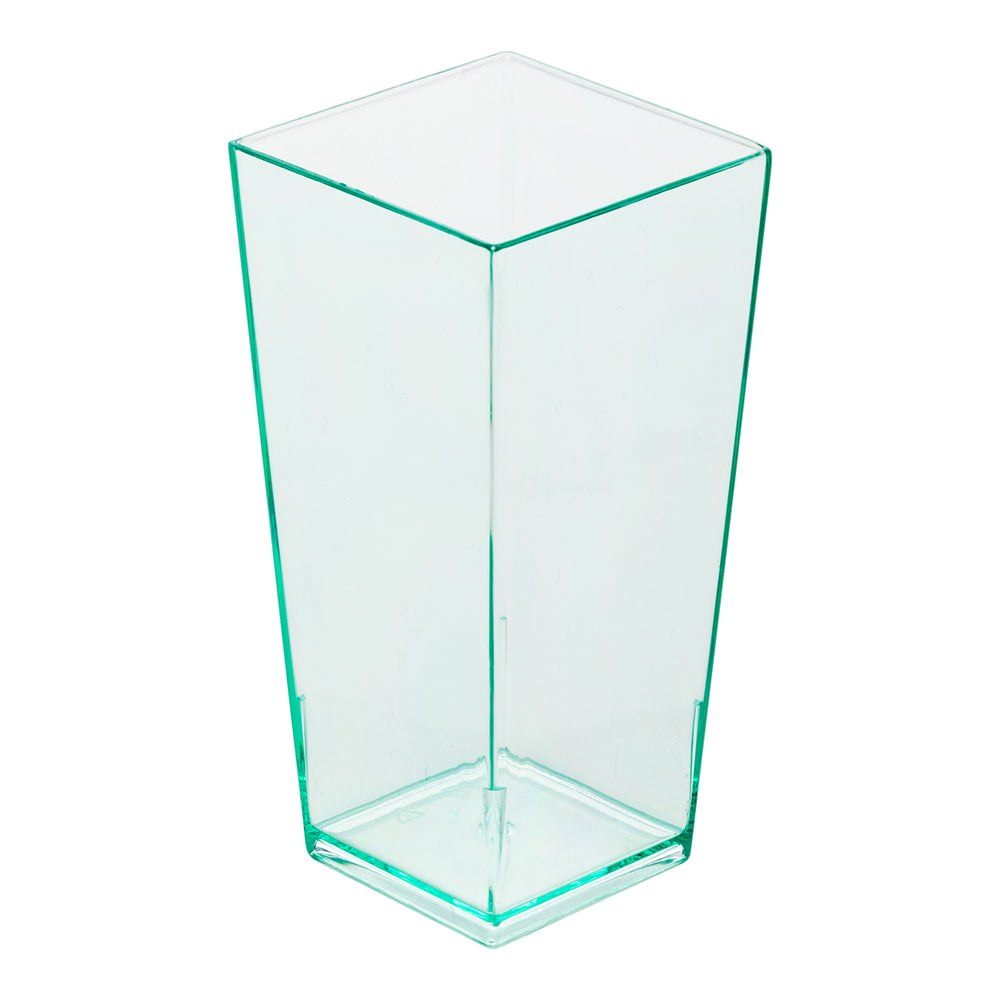 Mini Serve 100 4 oz Square Seagreen Plastic Tall Geometric Cups and 100 Silver Plastic 4" Mini Spoons