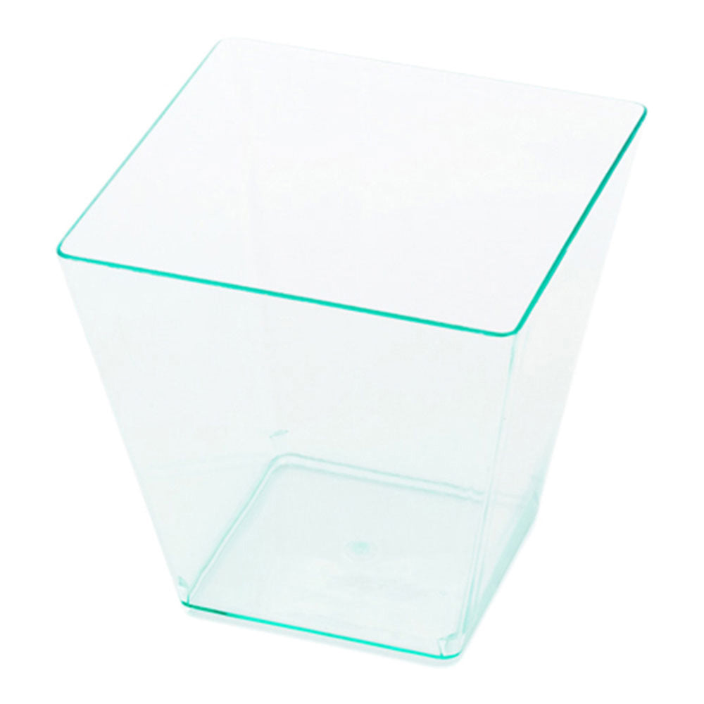 Mini Serve 100 8 oz Square Seagreen Plastic Large Kova Cups and 100 Silver Plastic 4" Mini Spoons