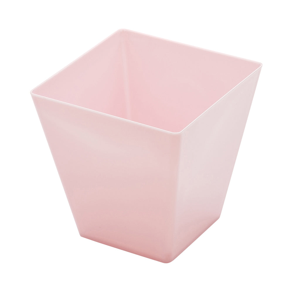 Mini Serve 100 8 oz Square Powder Pink Plastic Large Kova Cups and 100 Silver Plastic 4" Mini Spoons