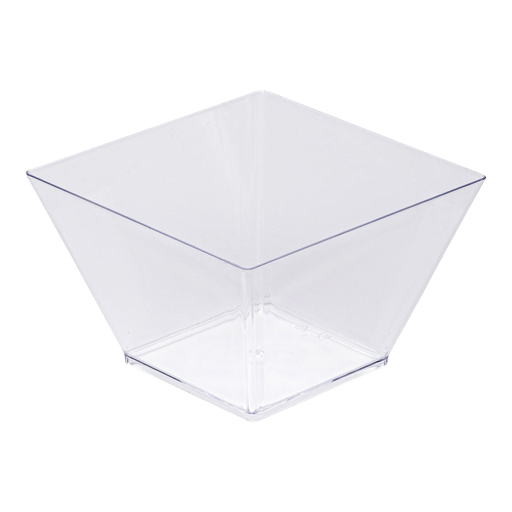 Mini Serve 100 16 oz Square Clear Plastic Large Kova Bowls and 100 Silver Plastic 4" Mini Spoons