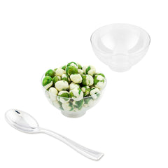 Mini Serve 100 2 oz Round Clear Plastic Coppa Bowls and 100 Silver Plastic 4
