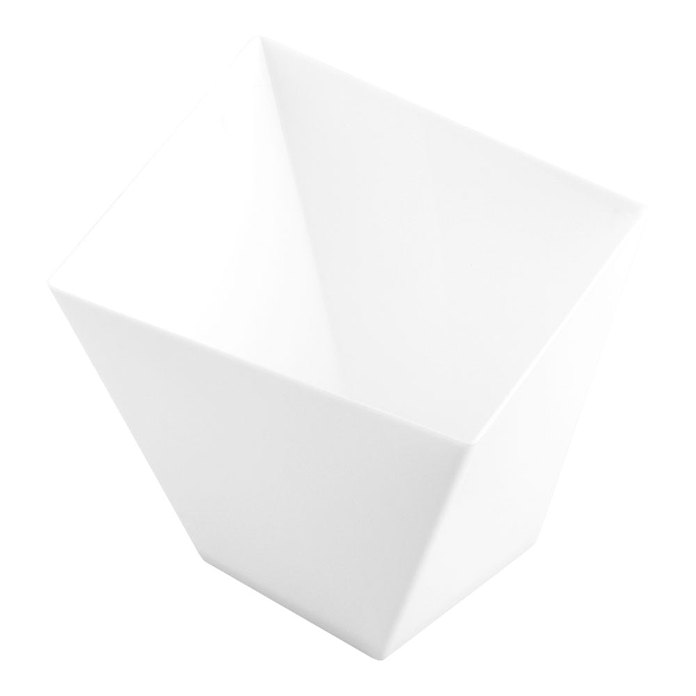 Mini Serve 100 6 oz Square White Plastic Large Girata Dish and 100 Silver Plastic 4" Mini Spoons