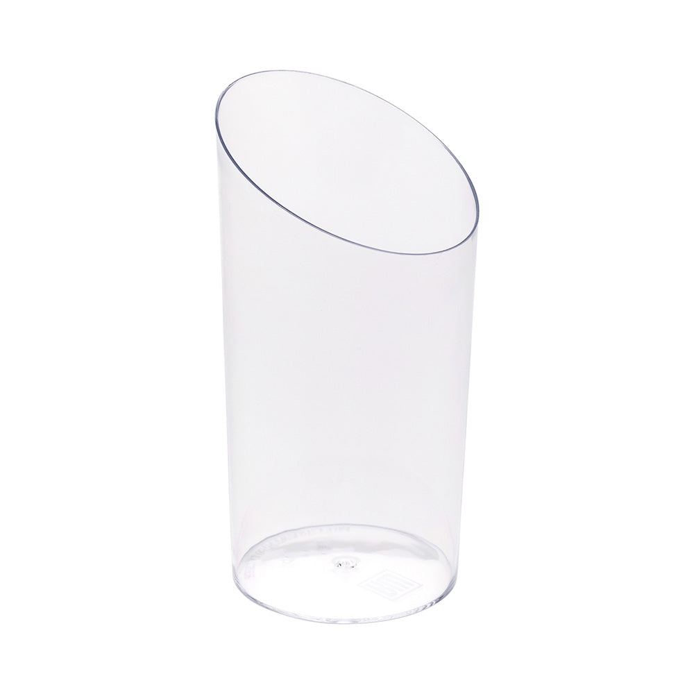 Mini Serve 100 5 oz Round Clear Plastic Large Incline Tube Glass and 100 Silver Plastic 4" Mini Spoons