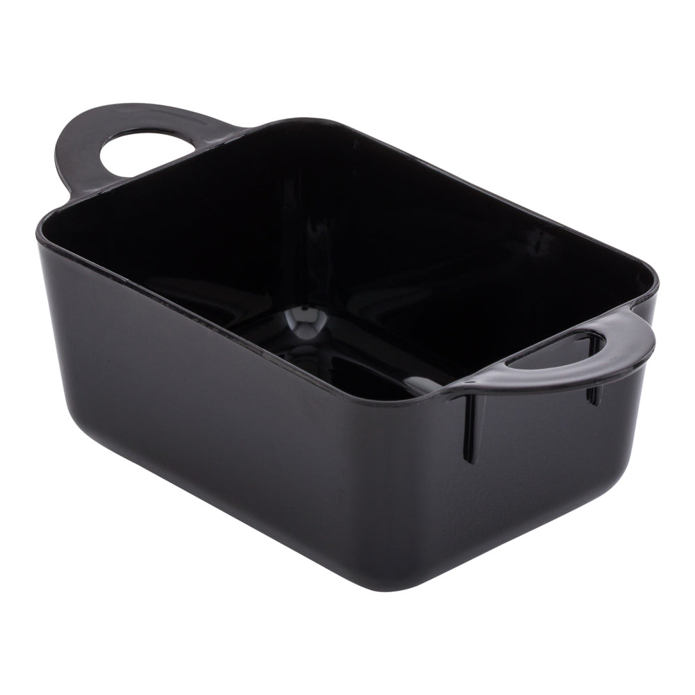 Maxi Serve 100 3 oz Rectangle Black Plastic Cocottes and 100 Silver Plastic 4" Mini Spoons