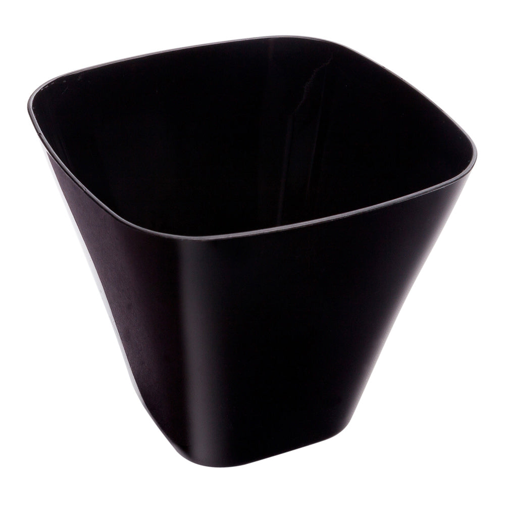 Mini Serve 100 4 oz Square Black Plastic Bellissima Tasting Cups and 100 Silver Plastic 4" Mini Spoons