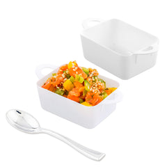 Mini Serve 100 3 oz Rectangle White Plastic Cocottes and 100 Silver Plastic 4