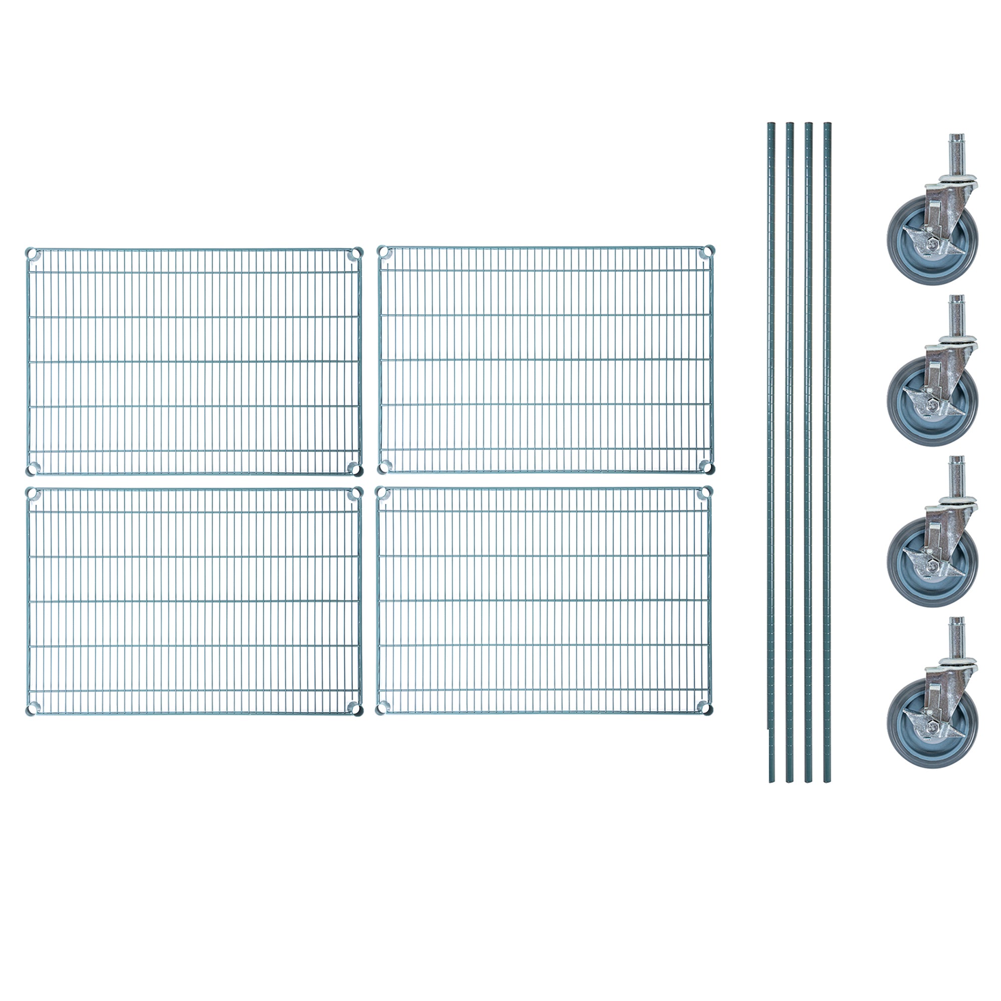 Chef 101 4-Tier NSF Green Epoxy Shelving Unit - and 24" x 36" Shelves, 74" Posts and Casters