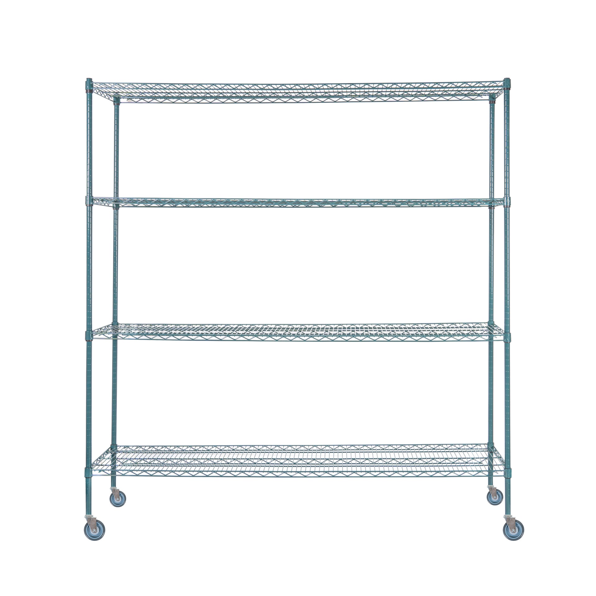 Chef 101 4-Tier NSF Green Epoxy Shelving Unit - and 18" x 72" Shelves, 74" Posts and Casters