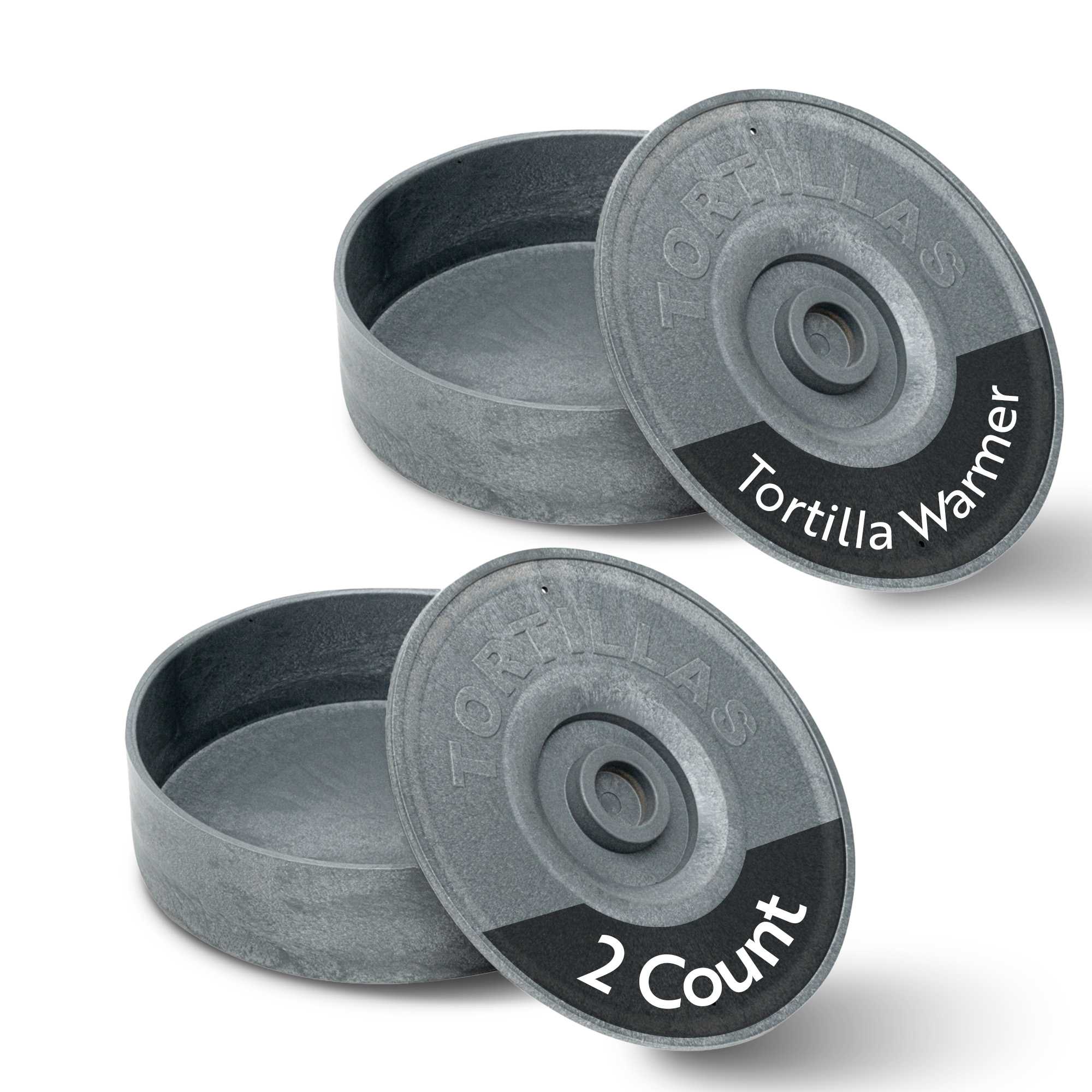 Bundle: Chef 101 2 Round Gray Plastic Tortilla Warmer / Server - 8 1/2" x 8 1/2" x 2 1/4"